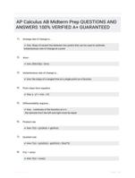 AP Calculus AB Midterm Prep QUESTIONS AND ANSWERS 100% VERIFIED A+ GUARANTEED