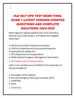 HaZ MaT OPS TEST BANK FINAL  EXAM 1 LATEST VERSION UPDATED  QUESTIONS AND COMPLETE  SOLUTIONS 2024-2025