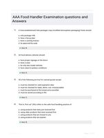 AAA Food Handler Examination questions and Answers