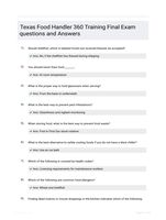 Texas Food Handler 360 Training Final Exam questions and Answers