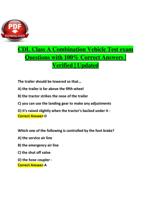 CDL Class A Combination Vehicle Test exam Questions with 100% Correct Answers | Verified | Updated