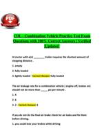 CDL - Combination Vehicle Practice Test Exam Questions with 100% Correct Answers | Verified |Updated