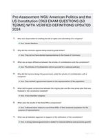 Pre-Assessment WGU American Politics and the US Constitution C963 EXAM QUESTIONS (60 TERMS) WITH VERIFIED DEFINITIONS UPDATED 2024