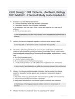 LSUE Biology 1001 midterm - j.fontenot, Biology 1001 Midterm - Fontenot Study Guide Graded A+