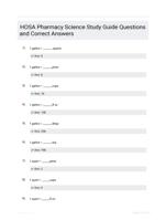 HOSA Pharmacy Science Study Guide Questions and Correct Answers