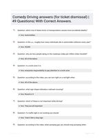 Comedy Driving answers (for ticket dismissal) |49 Questions| With Correct Answers.