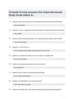 Comedy Driving answers (for ticket dismissal) Study Guide Rated A+