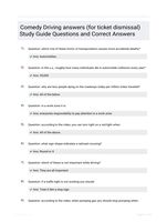 Comedy Driving answers (for ticket dismissal) Study Guide Questions and Correct Answers