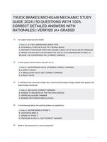 TRUCK BRAKES MICHIGAN MECHANIC STUDY GUIDE 2024 | 50 QUESTIONS WITH 100% CORRECT DETAILED ANSWERS WITH RATIONALES | VERIFIED |A+ GRADED