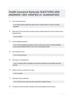 Health Insurance Kentucky QUESTIONS AND ANSWERS 100% VERIFIED A+ GUARANTEED