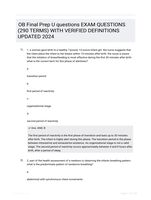 OB Final Prep U questions EXAM QUESTIONS (290 TERMS) WITH VERIFIED DEFINITIONS UPDATED 2024