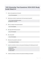 100 Citizenship Test Questions 2024-2025 Study Guide Rated A+