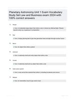 Planetary Astronomy Unit 1 Exam Vocabulary Study Set Law and Business  exam 2024 with 100% correct answers