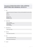 Insurance EXAM 2024 WITH 100% VERIFIED QUESTIONS AND ANSWERS | RATED A+