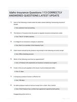 Idaho Insurance Questions 113 CORRECTLY ANSWERED QUESTIONS LATEST UPDATE