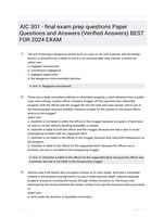 AIC 301 - final exam prep questions Paper Questions and  Answers (Verified  Answers) BEST FOR 2024  EXAM