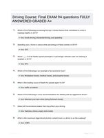 Driving Course: Final EXAM 94 questions FULLY ANSWERED GRADED A+