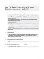 Unit 1 AP Biology Exam Review (all  tests) Questions and  answers graded A+