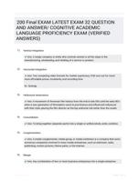 200 Final EXAM LATEST  EXAM 32 QUESTION AND  ANSWER/ COGNITIVE ACADEMIC LANGUAGE PROFICIENCY  EXAM (VERIFIED ANSWERS)