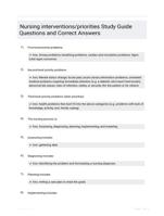 Nursing interventions/priorities Study Guide Questions and Correct Answers