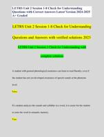 LETRS Unit 2 Session 1-8 Check for Understanding Questions with Correct Answers Latest Version 2024-2025 A+ Graded