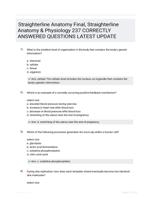 Straighterline Anatomy Final, Straighterline Anatomy & Physiology 237 CORRECTLY ANSWERED QUESTIONS LATEST UPDATE