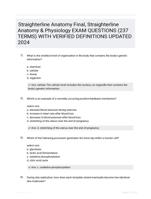 Straighterline Anatomy Final, Straighterline Anatomy & Physiology EXAM QUESTIONS (237 TERMS) WITH VERIFIED DEFINITIONS UPDATED 2024