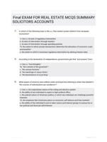 Final EXAM FOR REAL ESTATE  MCQS SUMMARY SOLICITORS  ACCOUNTS