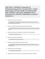 NUR 2063 / NUR2063: Essentials of
Pathophysiology Exam 2 (Latest 2021 /
2022) Rasmussen ACTUAL EXAM 124 QUESTIONS AND CORRECT DETAILED ANSWERS WITH RATIONALES (VERIFIED ANSWERS) |ALREADY GRADED A+