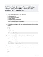 NJ Permit Test Questions/Answers (Multiple Choice) QUESTIONS AND ANSWERS 100% VERIFIED A+ GUARANTEED