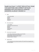 Health Ass Exam 1  LATEST 2024 ACTUAL EXAM 138 QUESTIONS AND CORRECT DETAILED ANSWERS WITH RATIONALES (VERIFIED ANSWERS) |ALREADY GRADED A+