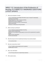 NRSG 112- Introduction of the Profession of Nursing 10 CORRECTLY ANSWERED QUESTIONS LATEST UPDATE