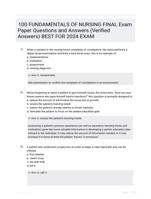 100 FUNDAMENTALS OF NURSING FINAL Exam  Paper Questions and  Answers (Verified  Answers) BEST FOR 2024  EXAM