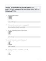 Health Assessment Practice Questions QUESTIONS AND ANSWERS 100% VERIFIED A+ GUARANTEED