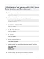 100 Citizenship Test Questions 2024-2025 Study Guide Questions and Correct Answers