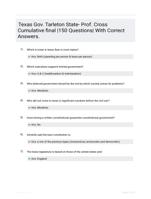 Texas Gov. Tarleton State- Prof. Cross Cumulative final |150 Questions| With Correct Answers.