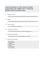 Critical thinking nur 200 Hondros EXAM QUESTIONS (59 TERMS) WITH VERIFIED DEFINITIONS UPDATED 2024