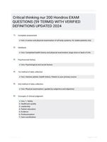 Critical thinking nur 200 Hondros EXAM QUESTIONS (59 TERMS) WITH VERIFIED DEFINITIONS UPDATED 2024