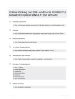 Critical thinking nur 200 Hondros 59 CORRECTLY ANSWERED QUESTIONS LATEST UPDATE