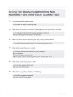 Driving Test Oklahoma QUESTIONS AND ANSWERS 100% VERIFIED A+ GUARANTEED