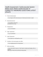 Health Assessment: Cardiovascular System (Bates Quiz), Bates Cardiovascular 51 CORRECTLY ANSWERED QUESTIONS LATEST UPDATE