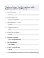 The Great Gatsby Test Review Study Guide Questions and Correct Answers