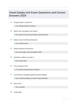 Great Gatsby Unit Exam Questions and Correct Answers 2024