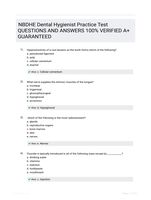 NBDHE Dental Hygienist Practice Test QUESTIONS AND ANSWERS 100% VERIFIED A+ GUARANTEED