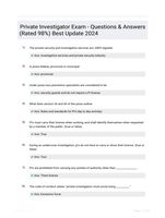 Private Investigator Exam - Questions & Answers (Rated 98%) Best Update 2024