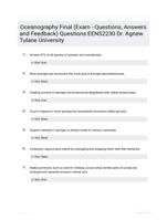 Oceanography Final (Exam - Questions, Answers and Feedback) Questions EENS2230 Dr. Agnew Tulane University