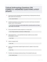 Cultural Anthropology Questions 206 CORRECTLY ANSWERED QUESTIONS LATEST UPDATE