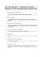 Bio 100 Lab Exam 1 - Questions & Answers (Rated A+) 100% Guaranteed Best Update 2024