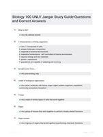 Biology 100 UNLV Jaegar Study Guide Questions and Correct Answers