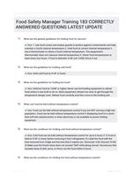 Food Safety Manager Training 183 CORRECTLY ANSWERED QUESTIONS LATEST UPDATE